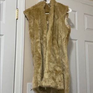 Beige hooded faux fur vest